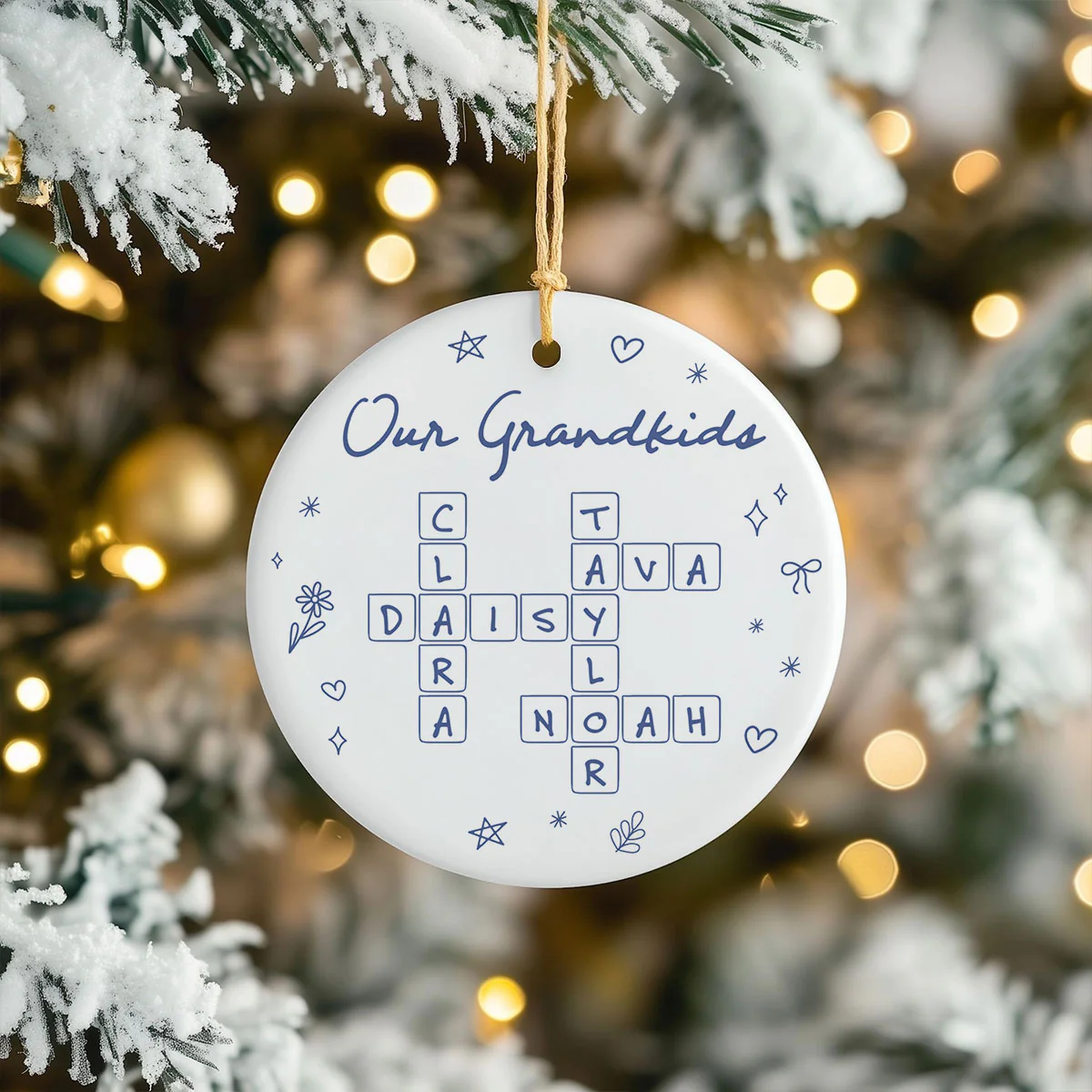 Our Grandkids Line Art Doodle Things Crossword Puzzle Art Gift For Grandma Personalized Ceramic Ornament - Image 7