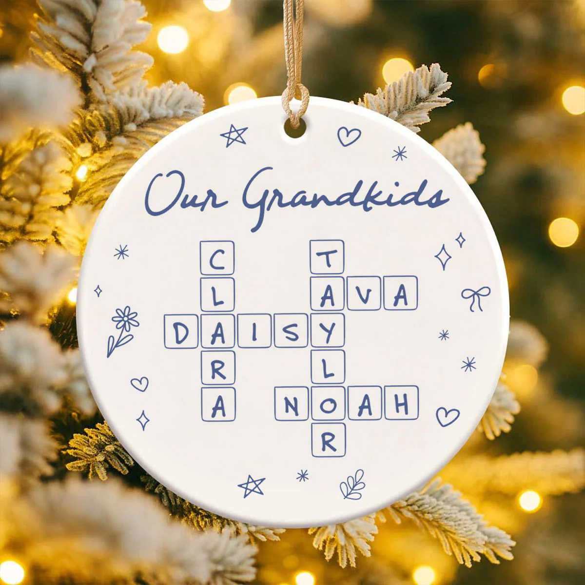 Our Grandkids Line Art Doodle Things Crossword Puzzle Art Gift For Grandma Personalized Ceramic Ornament - Image 8