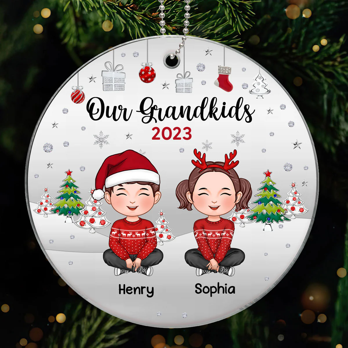 Our Grandkids Metal Snow Personalized Acrylic Ornament