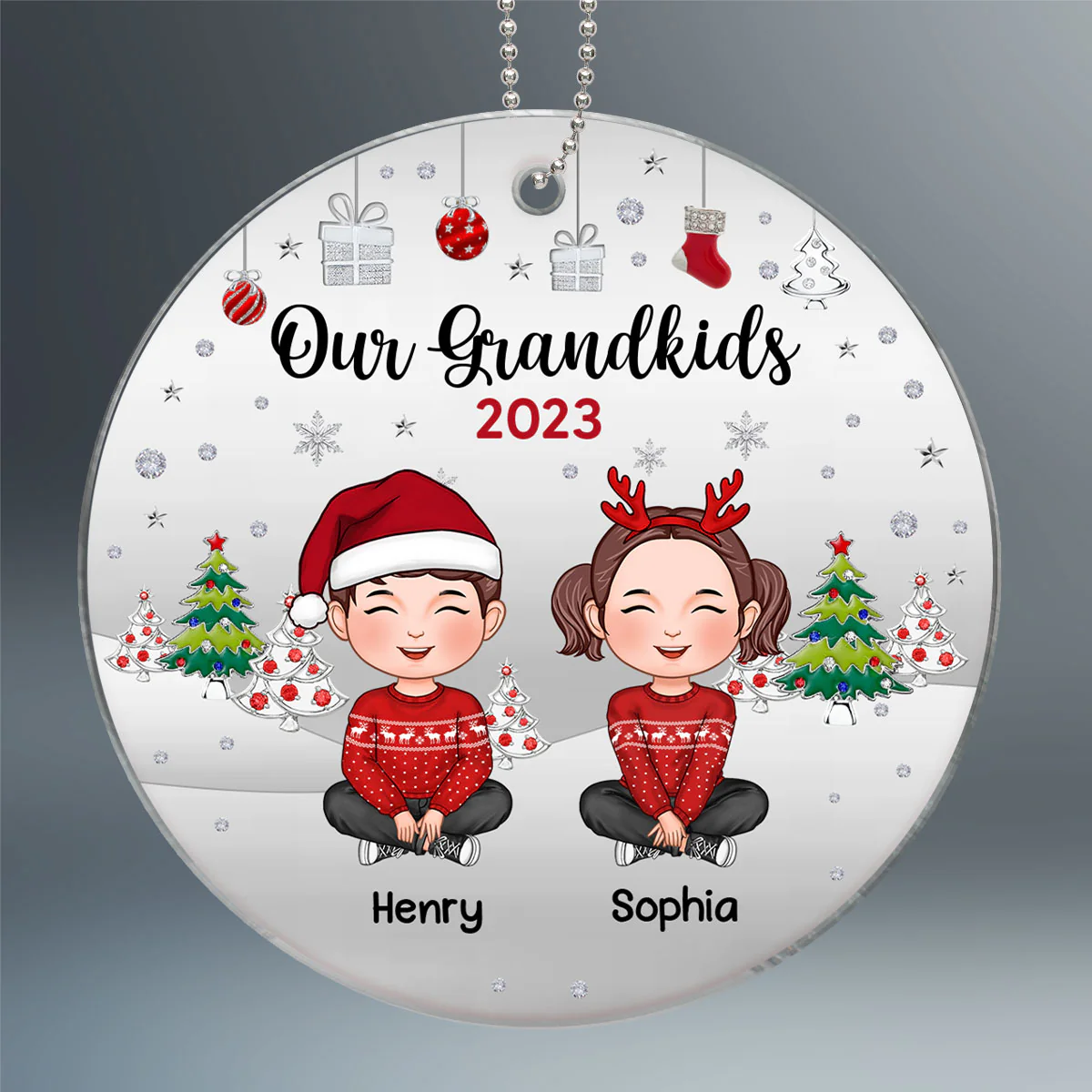 Our Grandkids Metal Snow Personalized Acrylic Ornament - Image 2