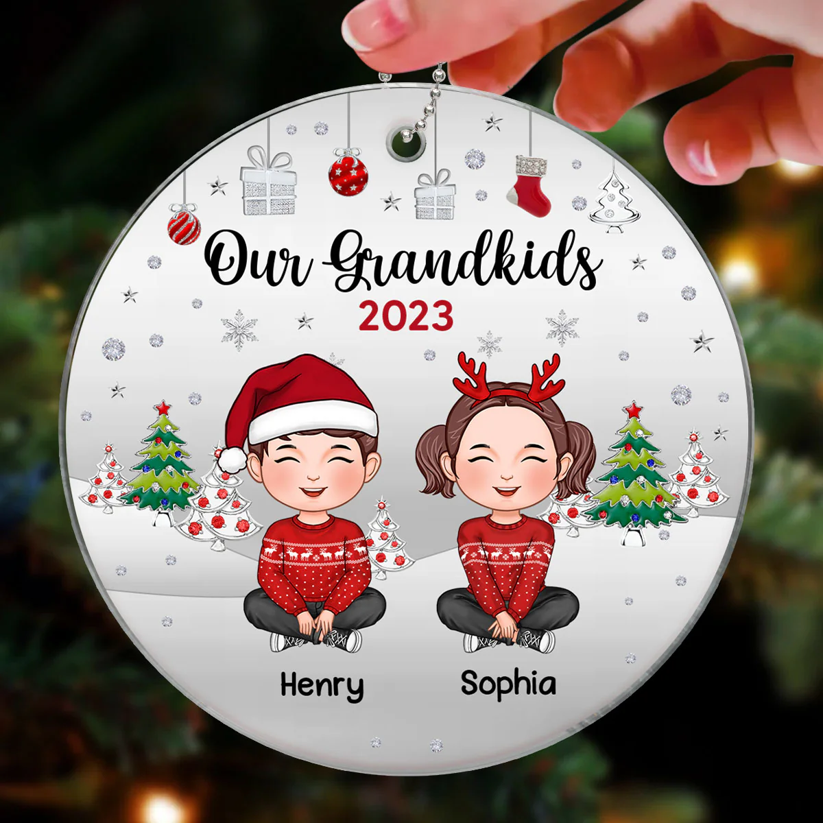Our Grandkids Metal Snow Personalized Acrylic Ornament - Image 3