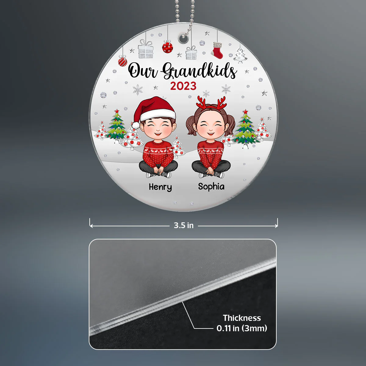 Our Grandkids Metal Snow Personalized Acrylic Ornament - Image 4
