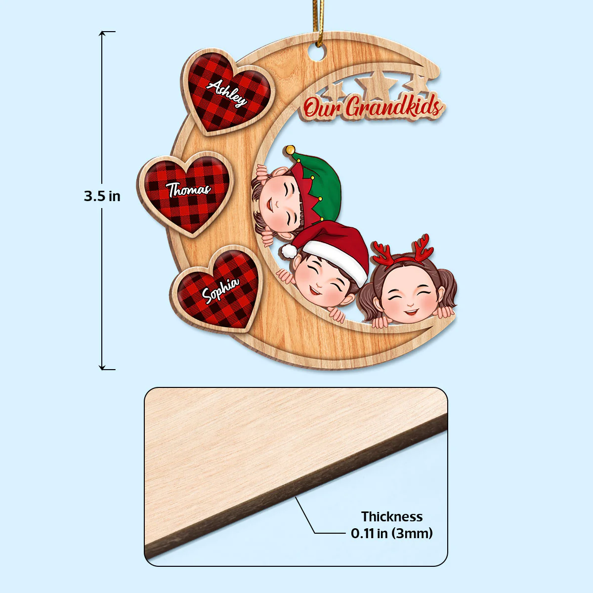 Our Grandkids Peeking On Moon Personalized Wooden Ornament - Image 4
