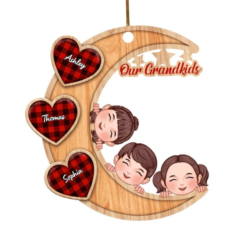 Our Grandkids Peeking On Moon Personalized Wooden Ornament - Image 5