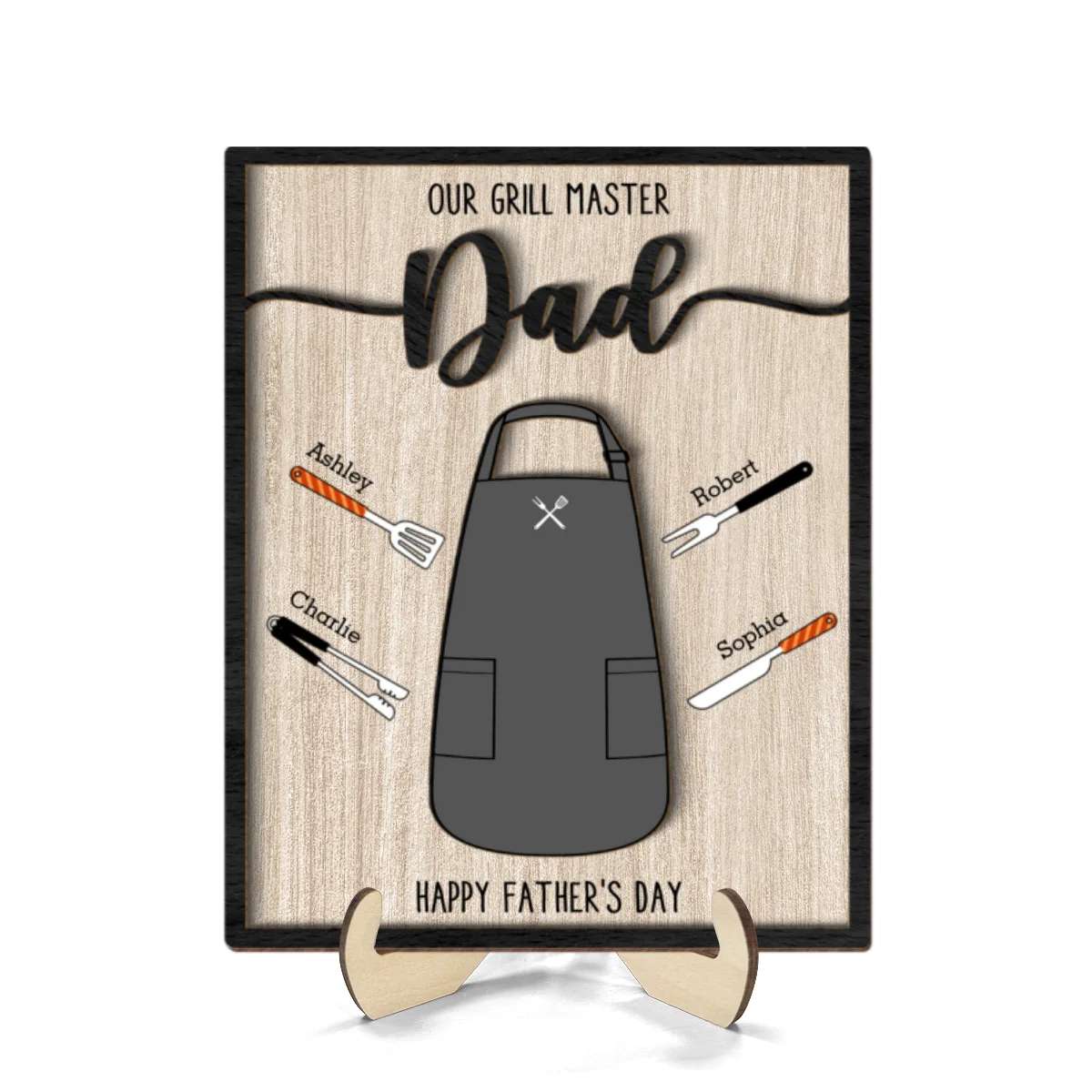 Our Grill Master Apron And Tools With Kids' Names Personalized 2-Layer Wooden Plaque, Gift For Husband, For Dad, For Grandpa - Image 7