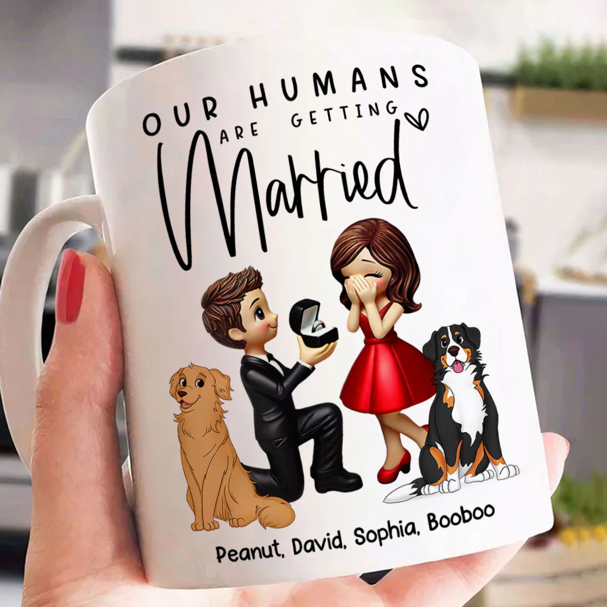 Our Humans Are Getting Married Personalized Mug, Custom Dog Cat Engagement Cup, Pet Engagement Wedding Gift - Image 2