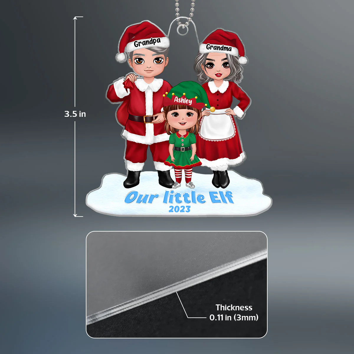 Our Little Elves Grandpa Grandma Claus Personalized Acrylic Ornament - Image 4