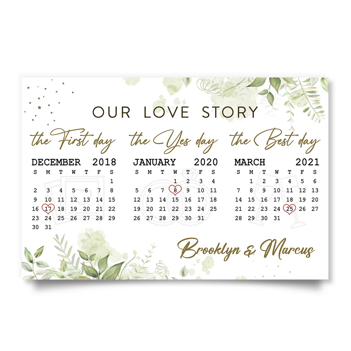Our Love Story Anniversary Date Calendar Personalized Horizontal Poster - Anniversary Gift For Couple - Gift For Him, Gift For Her
