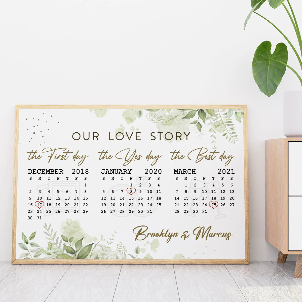 Our Love Story Anniversary Date Calendar Personalized Horizontal Poster - Anniversary Gift For Couple - Gift For Him, Gift For Her - Image 2