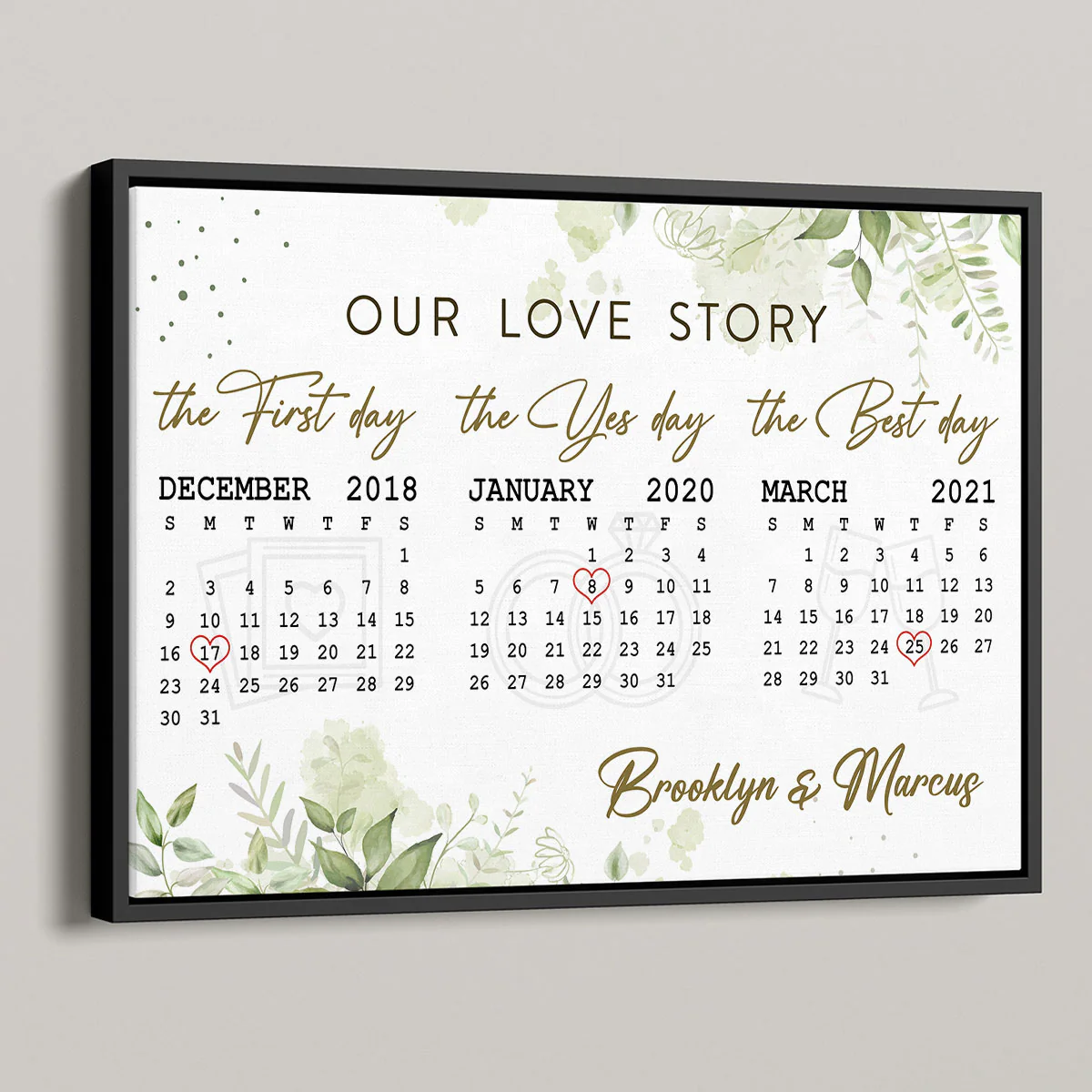 Our Love Story Anniversary Date Calendar Personalized Horizontal Poster - Anniversary Gift For Couple - Gift For Him, Gift For Her - Image 3