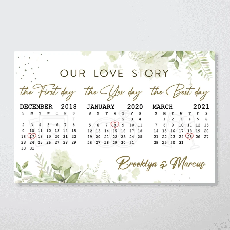Our Love Story Anniversary Date Calendar Personalized Horizontal Poster - Anniversary Gift For Couple - Gift For Him, Gift For Her - Image 4