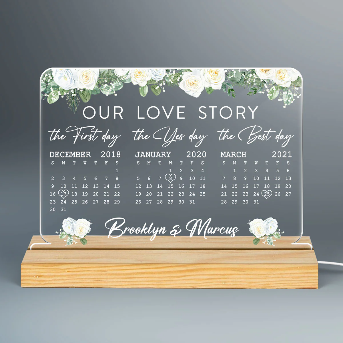 Our Love Story Anniversary Date Calendar Personalized Horizontal Rectangle Acrylic Plaque With LED Night Light - Anniversary Gift For Couple - Gift For Him, Gift For Her - Image 3