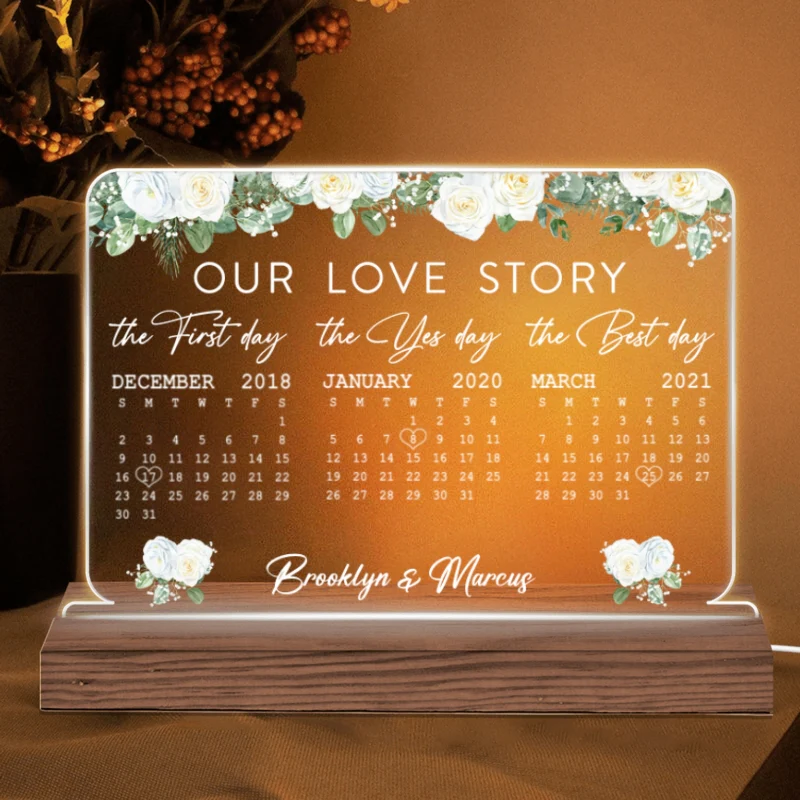 Our Love Story Anniversary Date Calendar Personalized Horizontal Rectangle Acrylic Plaque With LED Night Light - Anniversary Gift For Couple - Gift For Him, Gift For Her - Image 5