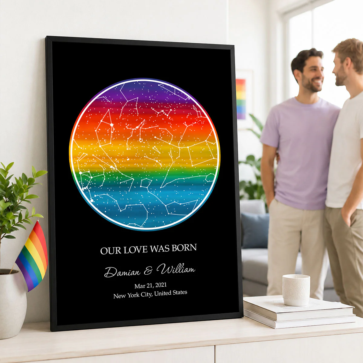 Our Love Was Born LGBT Rainbow Flag - Personalized Poster - Gift For Couple, Happy Pride Month - Image 3