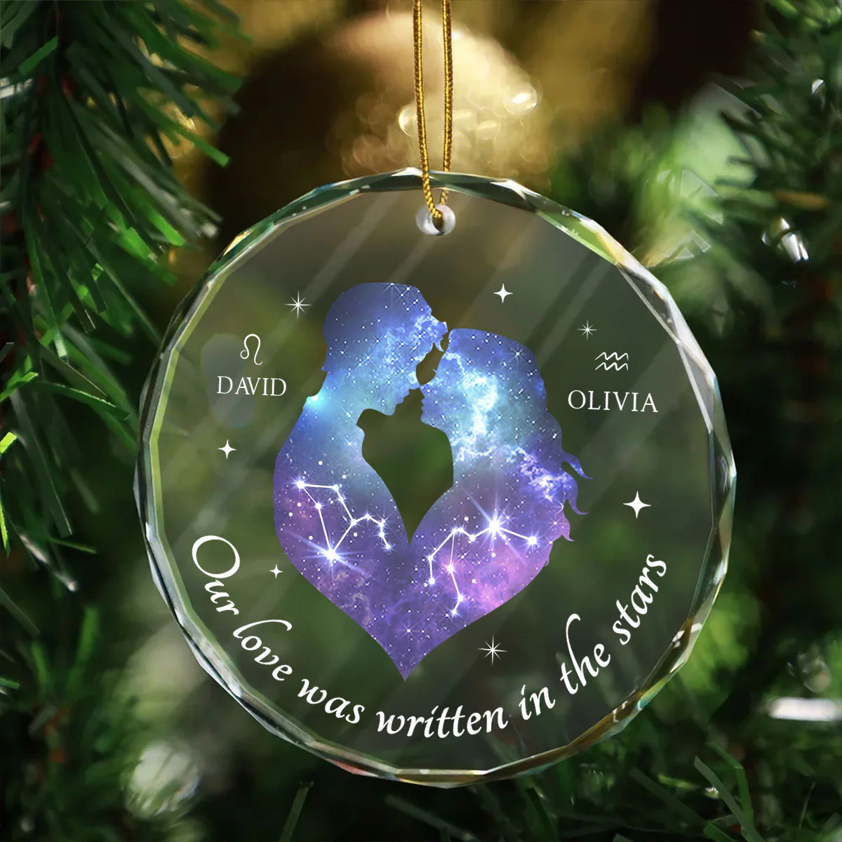 Our Love Was Written In The Stars Hugging Couple Personalized Zodiac Sign Glass Ornament, Birthday Christmas Wedding Gift For Couple, Girlfriend, Boyfriend, Astrology Lovers - Image 2