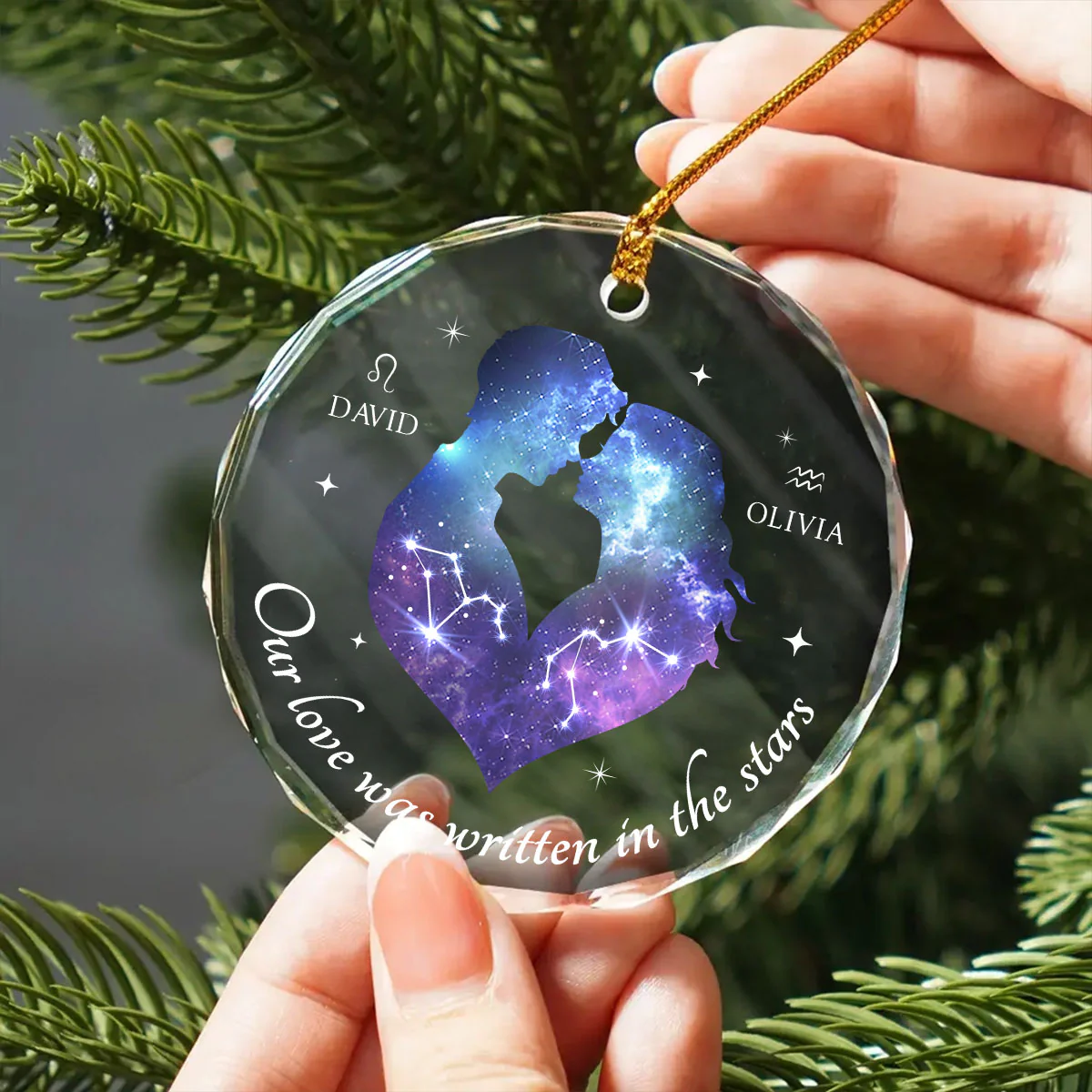 Our Love Was Written In The Stars Hugging Couple Personalized Zodiac Sign Glass Ornament, Birthday Christmas Wedding Gift For Couple, Girlfriend, Boyfriend, Astrology Lovers - Image 3