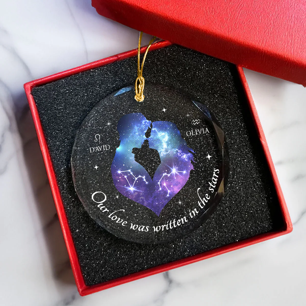 Our Love Was Written In The Stars Hugging Couple Personalized Zodiac Sign Glass Ornament, Birthday Christmas Wedding Gift For Couple, Girlfriend, Boyfriend, Astrology Lovers - Image 4