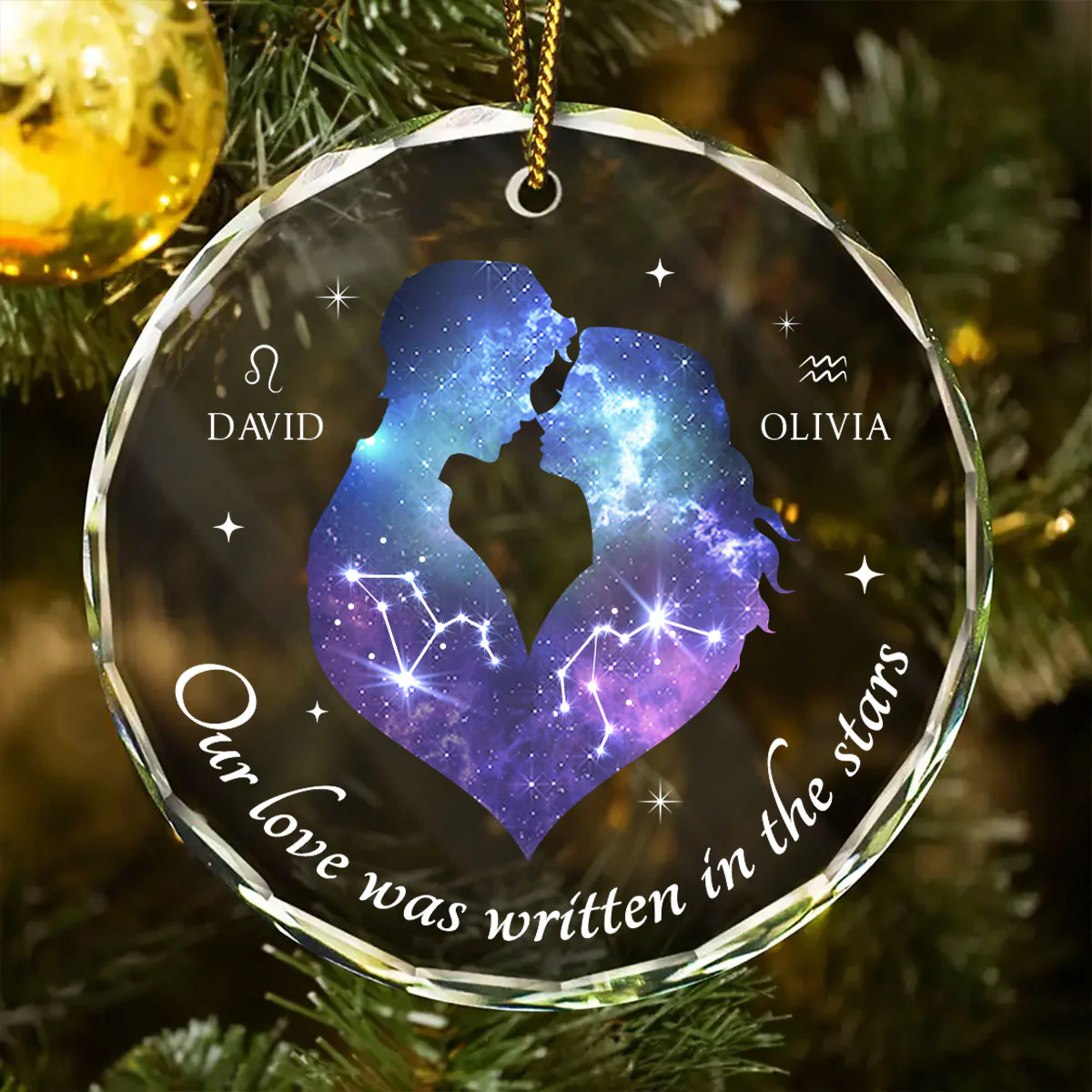 Our Love Was Written In The Stars Hugging Couple Personalized Zodiac Sign Glass Ornament, Birthday Christmas Wedding Gift For Couple, Girlfriend, Boyfriend, Astrology Lovers - Image 5