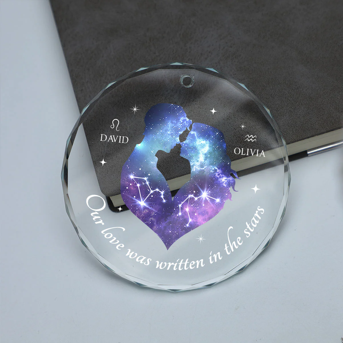 Our Love Was Written In The Stars Hugging Couple Personalized Zodiac Sign Glass Ornament, Birthday Christmas Wedding Gift For Couple, Girlfriend, Boyfriend, Astrology Lovers - Image 6