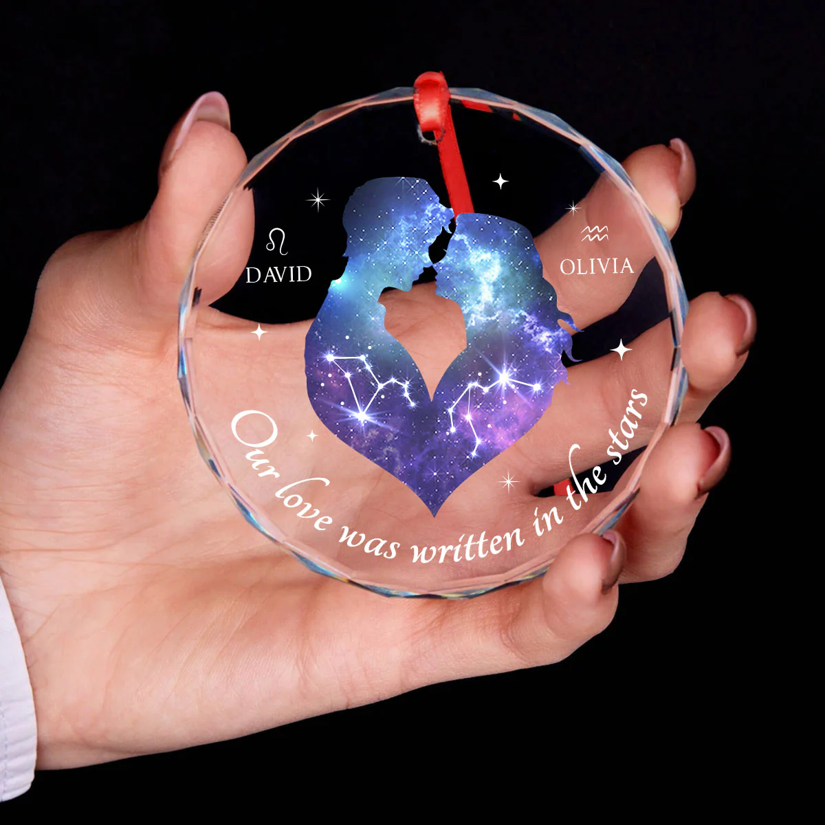Our Love Was Written In The Stars Hugging Couple Personalized Zodiac Sign Glass Ornament, Birthday Christmas Wedding Gift For Couple, Girlfriend, Boyfriend, Astrology Lovers - Image 7