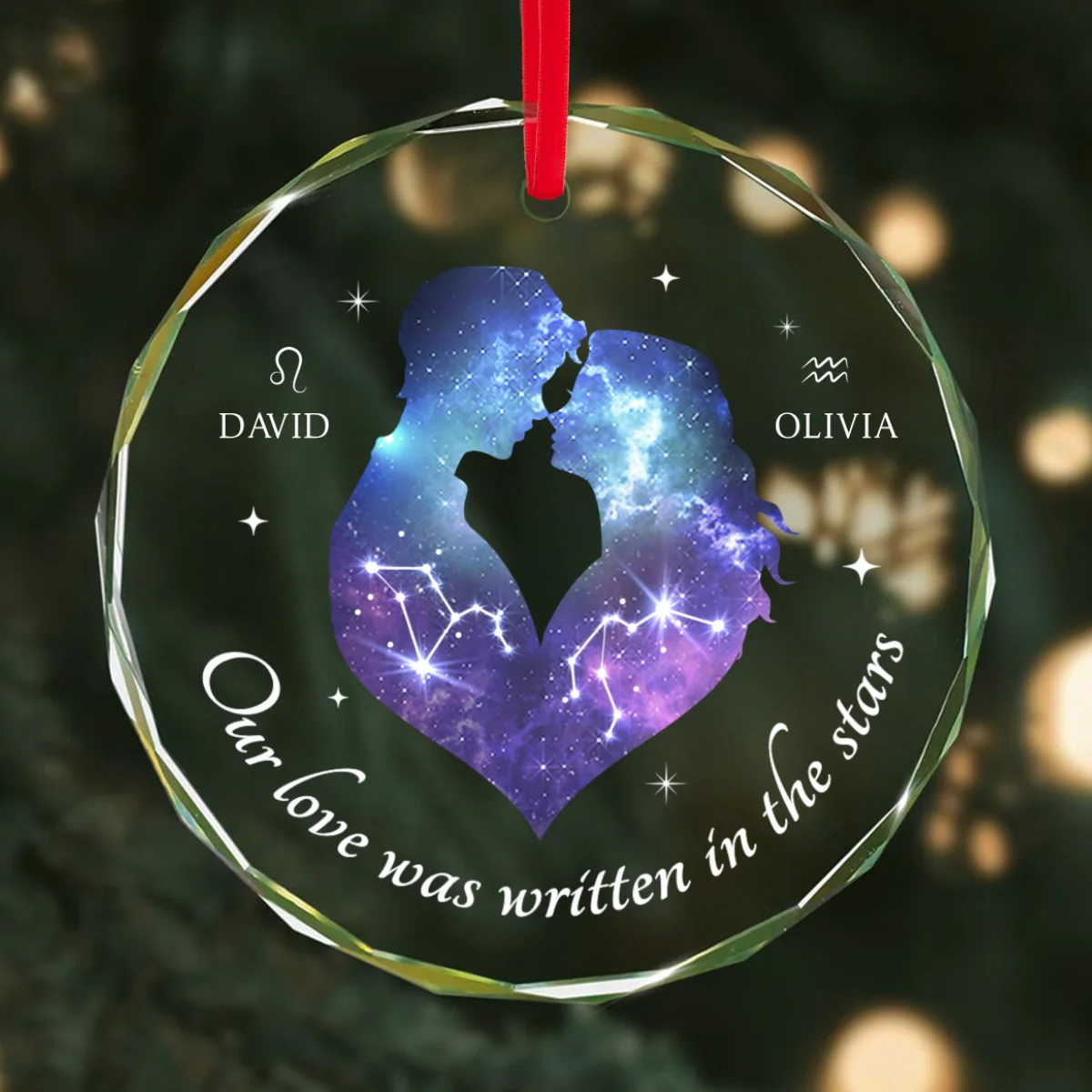 Our Love Was Written In The Stars Hugging Couple Personalized Zodiac Sign Glass Ornament, Birthday Christmas Wedding Gift For Couple, Girlfriend, Boyfriend, Astrology Lovers - Image 9