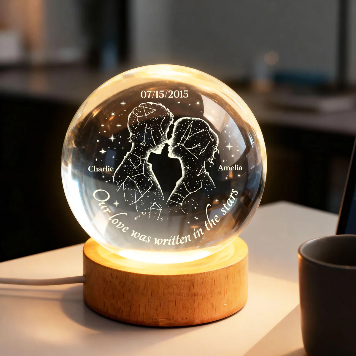 Our Love Was Written in the Stars Custom Star Map by Date - Personalized Crystal Ball LED Night Light - Heartfelt Valentine's Day Gift for Her, for Him - Image 10