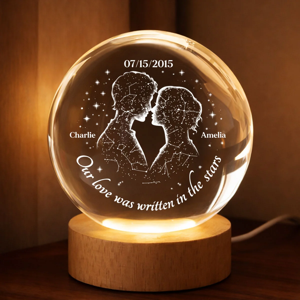 Our Love Was Written in the Stars Custom Star Map by Date - Personalized Crystal Ball LED Night Light - Heartfelt Valentine's Day Gift for Her, for Him - Image 13