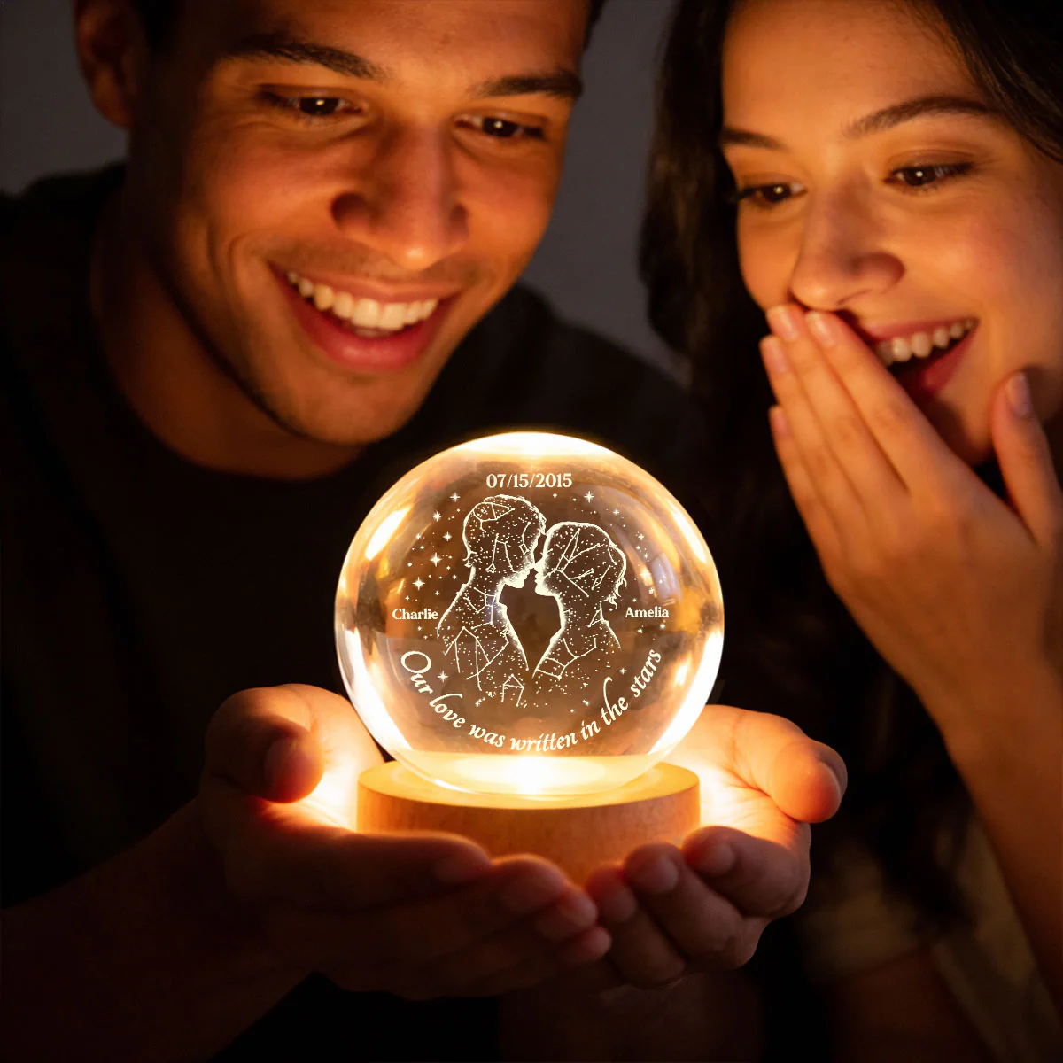 Our Love Was Written in the Stars Custom Star Map by Date - Personalized Crystal Ball LED Night Light - Heartfelt Valentine's Day Gift for Her, for Him - Image 2