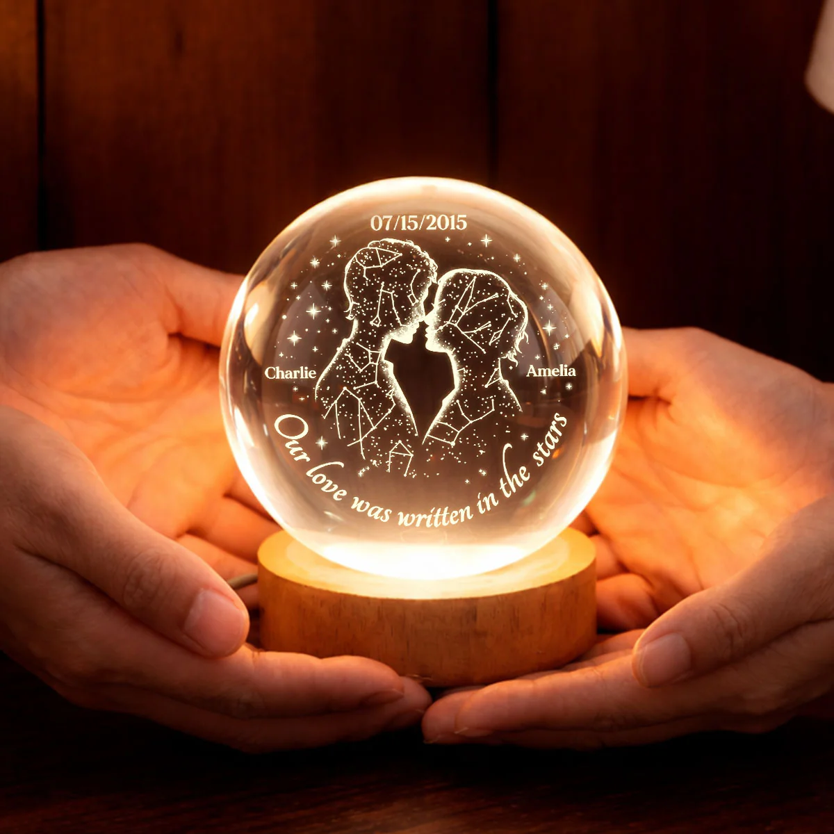 Our Love Was Written in the Stars Custom Star Map by Date - Personalized Crystal Ball LED Night Light - Heartfelt Valentine's Day Gift for Her, for Him - Image 3