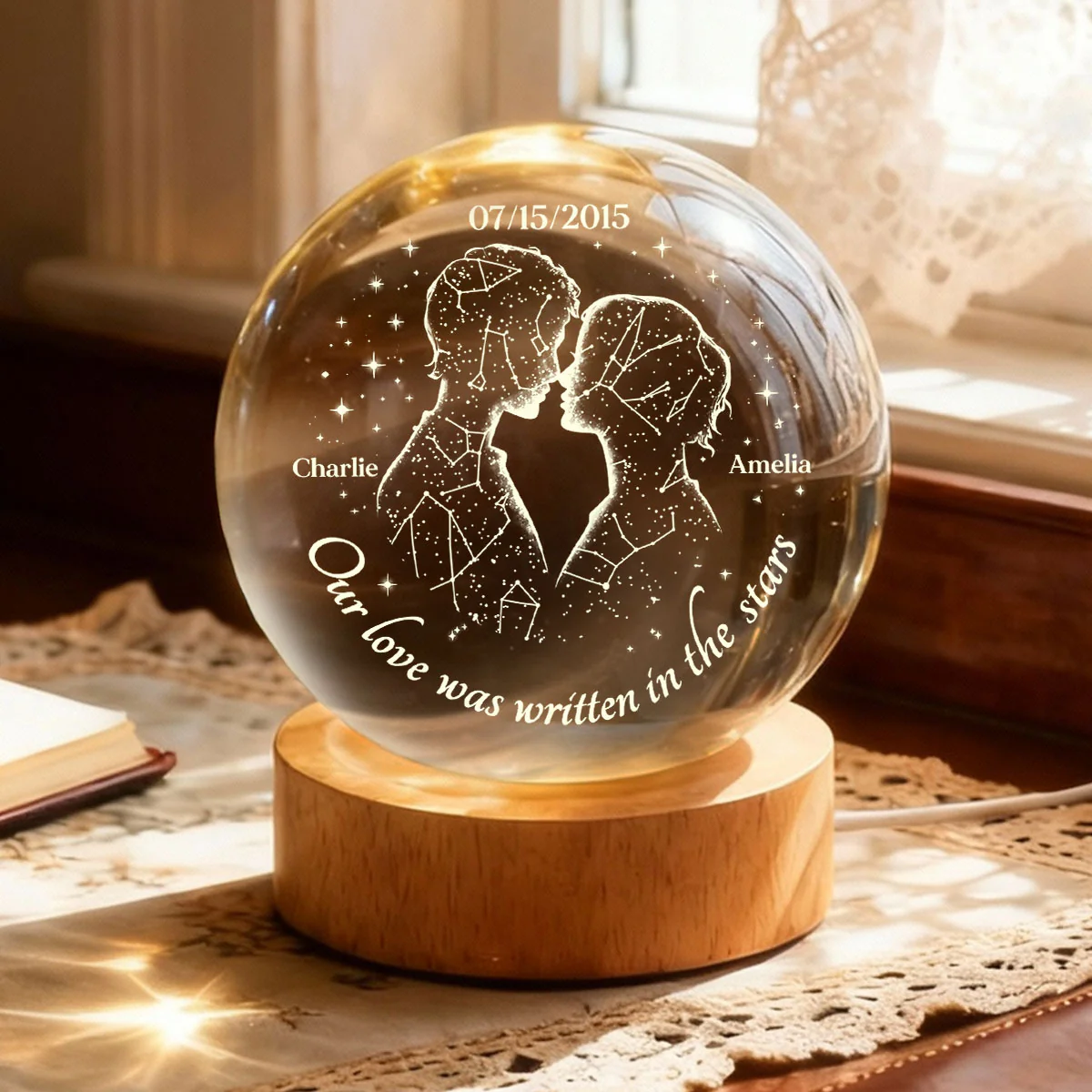 Our Love Was Written in the Stars Custom Star Map by Date - Personalized Crystal Ball LED Night Light - Heartfelt Valentine's Day Gift for Her, for Him - Image 4