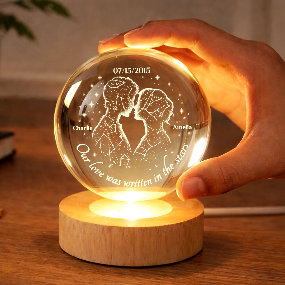 Our Love Was Written in the Stars Custom Star Map by Date - Personalized Crystal Ball LED Night Light - Heartfelt Valentine's Day Gift for Her, for Him - Image 5