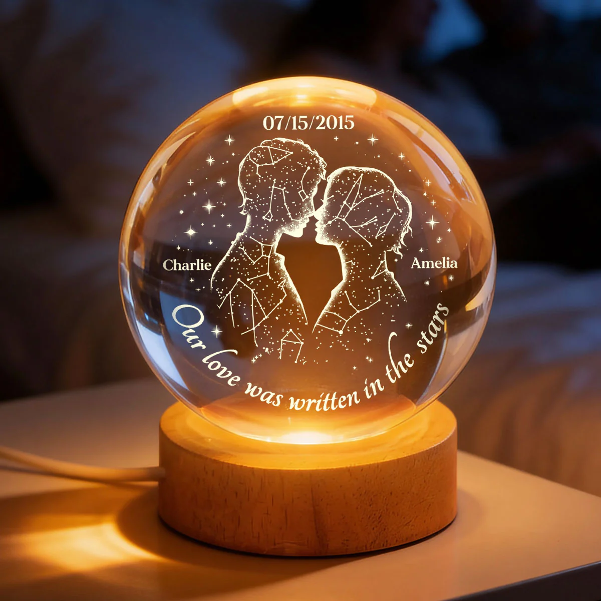 Our Love Was Written in the Stars Custom Star Map by Date - Personalized Crystal Ball LED Night Light - Heartfelt Valentine's Day Gift for Her, for Him - Image 6