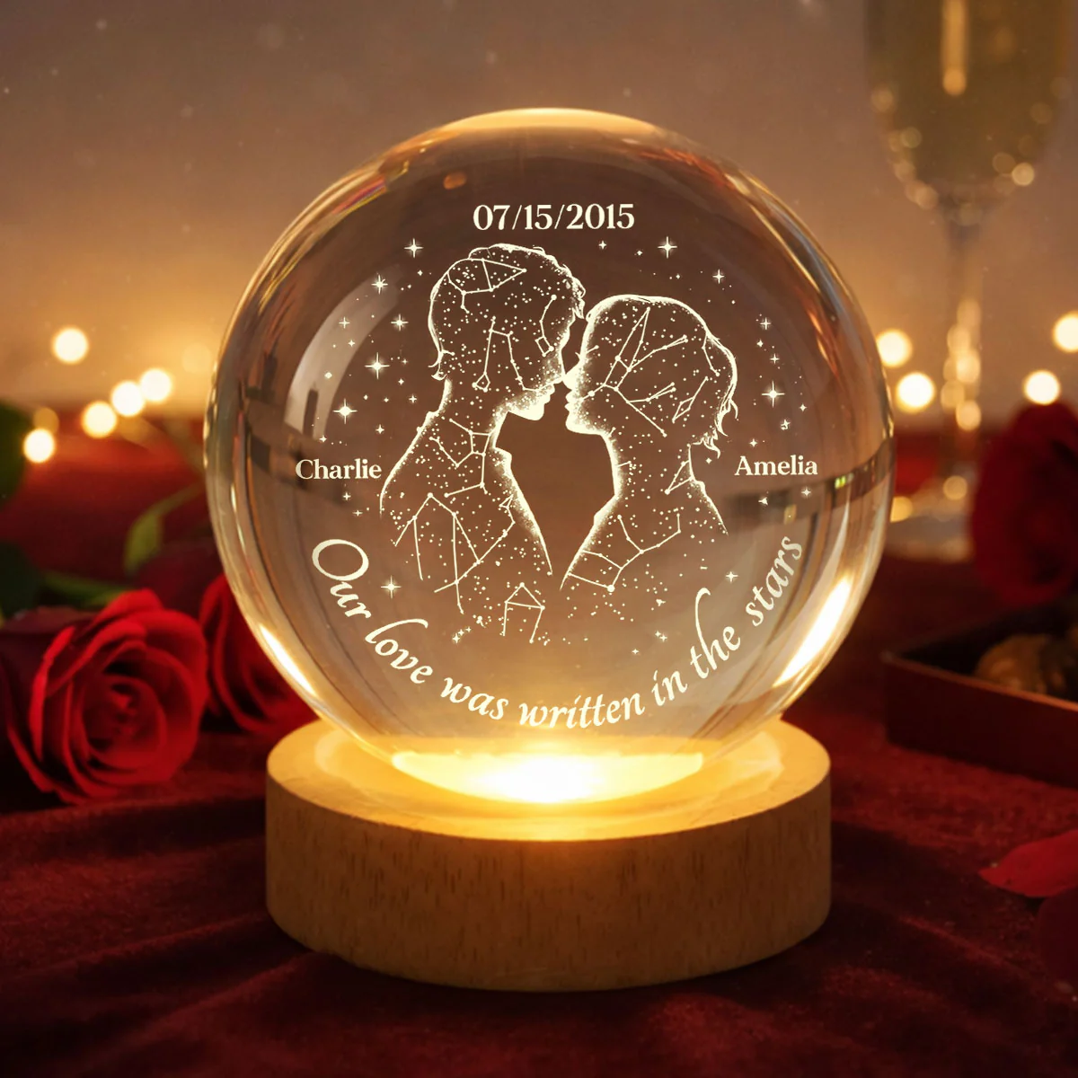 Our Love Was Written in the Stars Custom Star Map by Date - Personalized Crystal Ball LED Night Light - Heartfelt Valentine's Day Gift for Her, for Him - Image 7