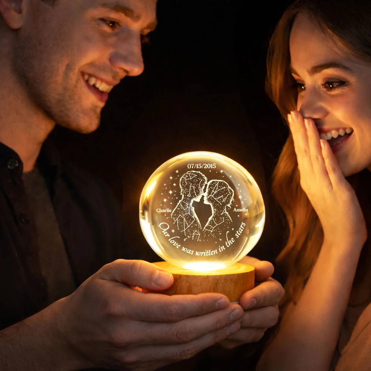 Our Love Was Written in the Stars Custom Star Map by Date - Personalized Crystal Ball LED Night Light - Heartfelt Valentine's Day Gift for Her, for Him - Image 8