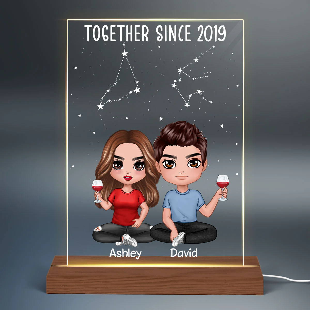 Our Love Written In The Star Doll Couple Sitting Horoscope Zodiac Sign Personalized Rectangle Acrylic Plaque With LED Night Light - Valentine‘s Day Gift, Anniversary Gift - Gift For Her - Gift For Him - Image 2
