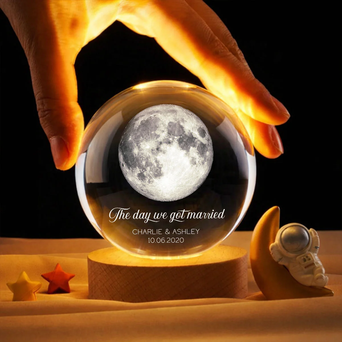 Our Moon Couple Anniversary Date - Personalized Crystal Ball LED Night Light - Sentimental Valentine's Day Gift for Her, for Him - Image 3