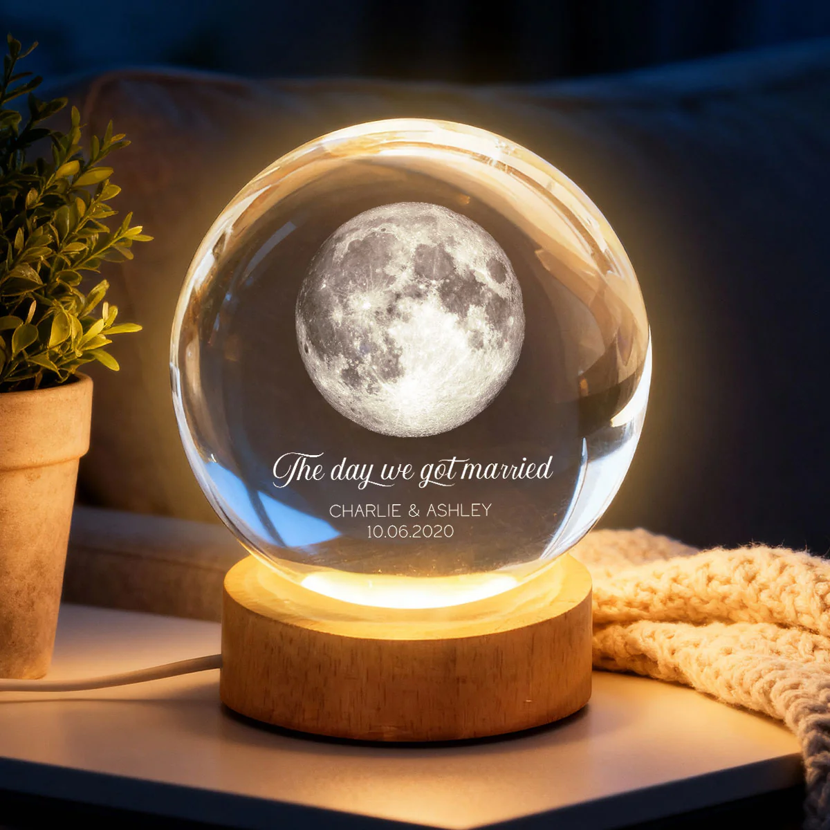 Our Moon Couple Anniversary Date - Personalized Crystal Ball LED Night Light - Sentimental Valentine's Day Gift for Her, for Him - Image 4