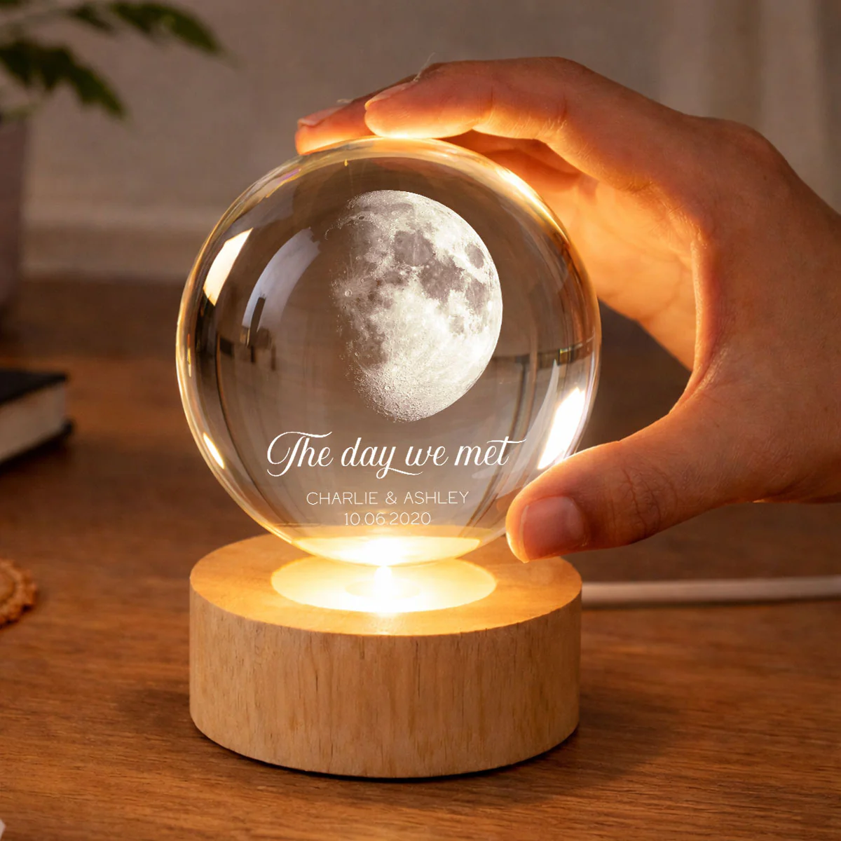 Our Moon Couple Anniversary Date - Personalized Crystal Ball LED Night Light - Sentimental Valentine's Day Gift for Her, for Him - Image 5