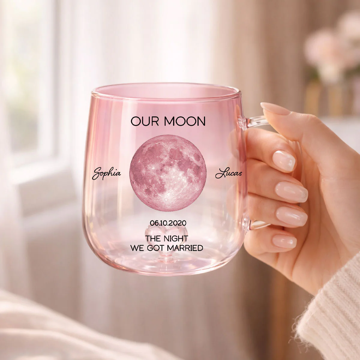 Our Moon Couple Custom Moon Phase by Date - Personalized Glass Mug - Anniversary Gift, Birthday Gift for Husband, Wife