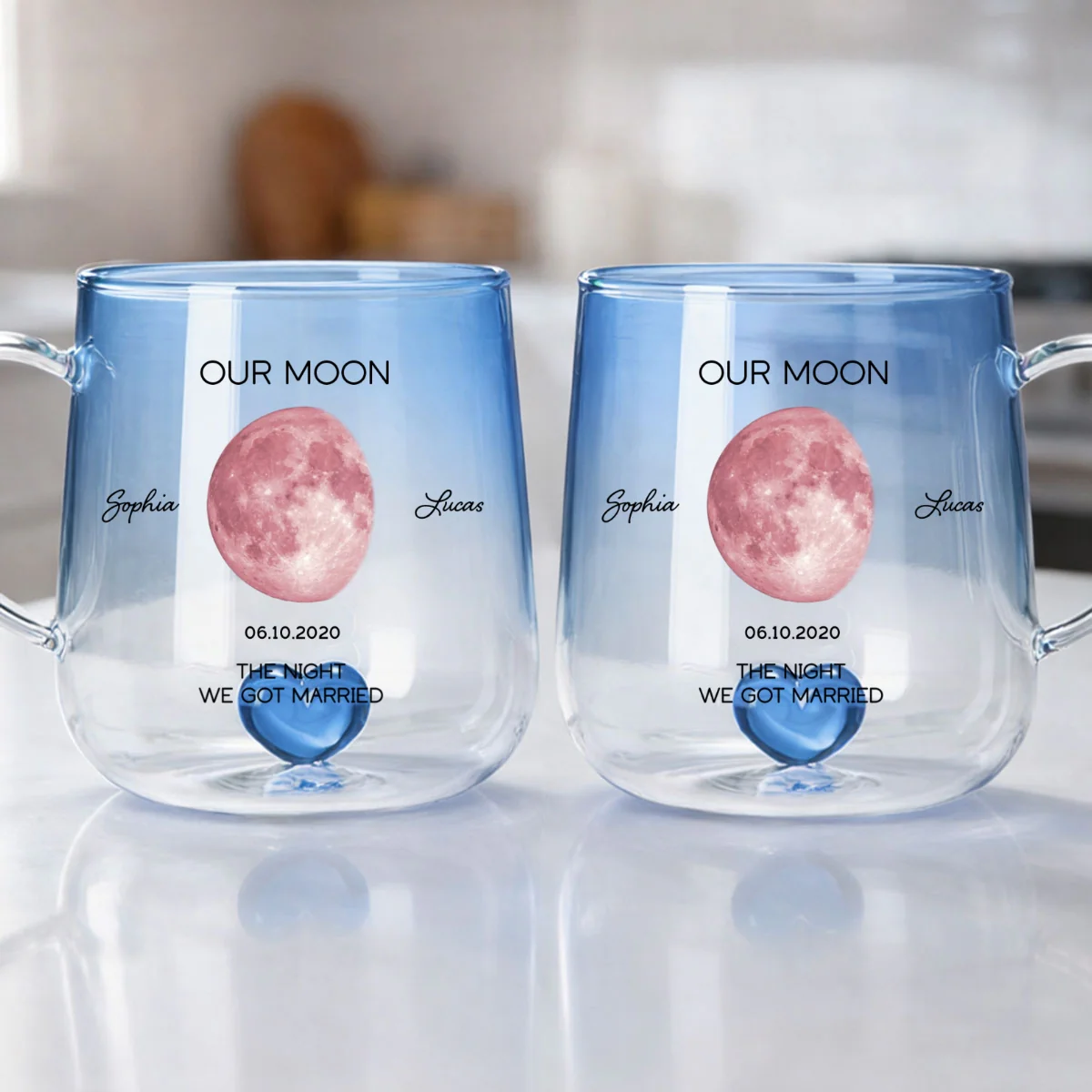 Our Moon Couple Custom Moon Phase by Date - Personalized Glass Mug - Anniversary Gift, Birthday Gift for Husband, Wife - Image 10
