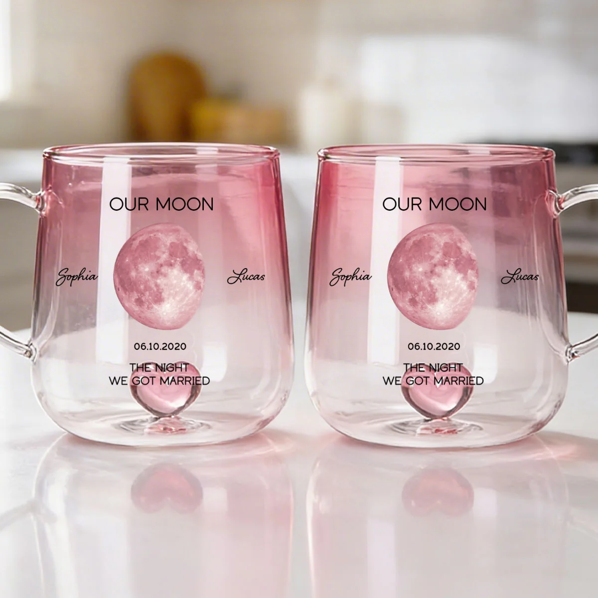 Our Moon Couple Custom Moon Phase by Date - Personalized Glass Mug - Anniversary Gift, Birthday Gift for Husband, Wife - Image 11