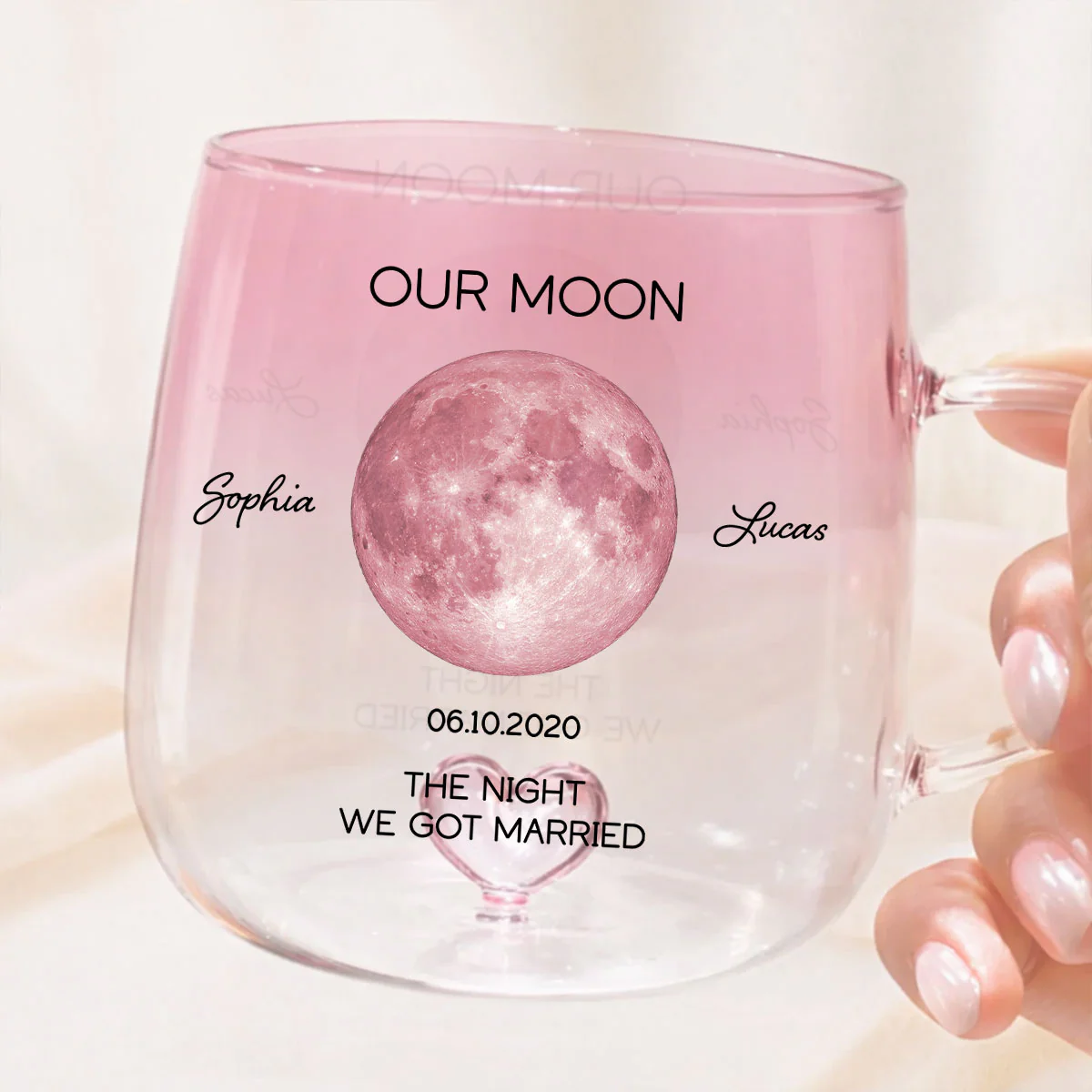 Our Moon Couple Custom Moon Phase by Date - Personalized Glass Mug - Anniversary Gift, Birthday Gift for Husband, Wife - Image 2