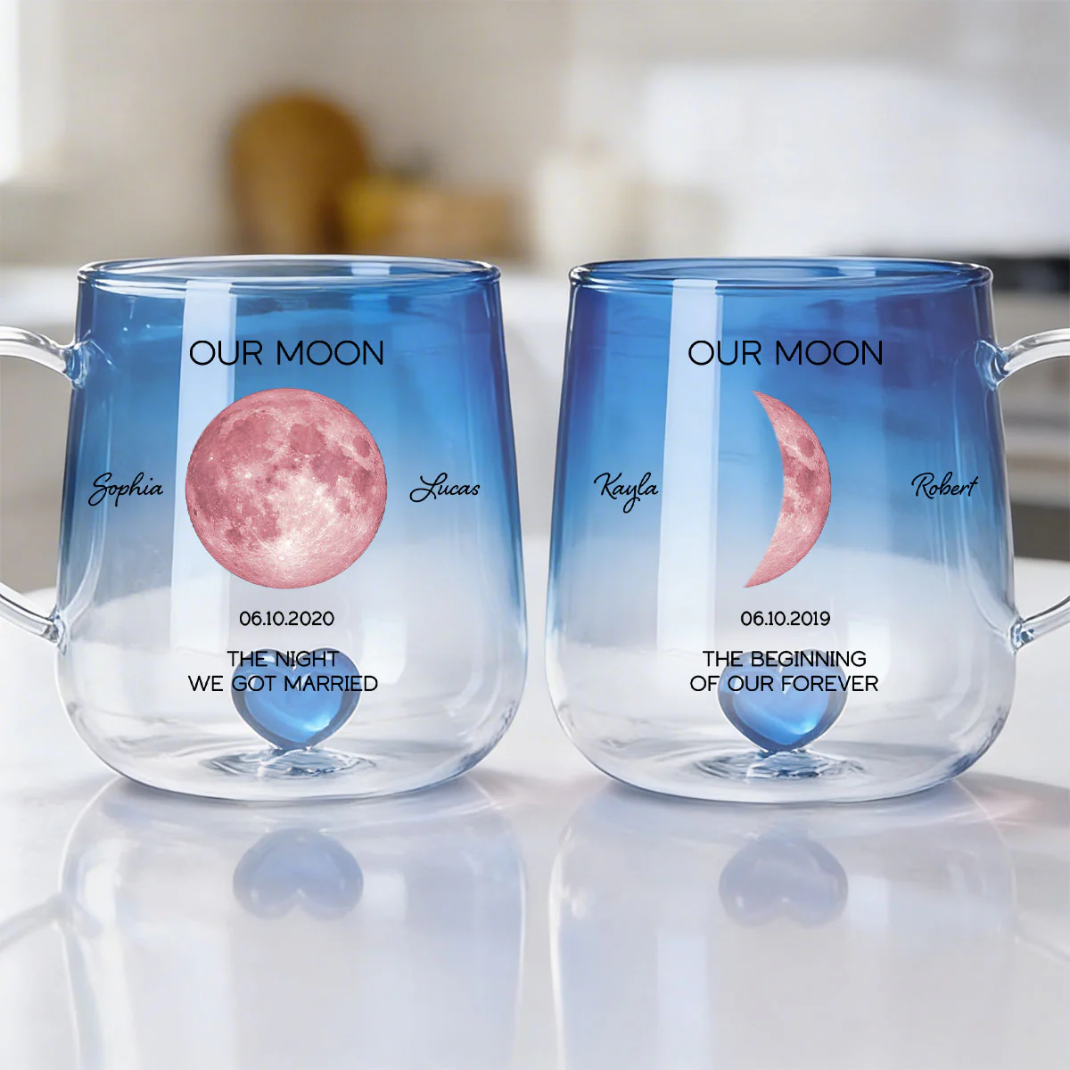 Our Moon Couple Custom Moon Phase by Date - Personalized Glass Mug - Anniversary Gift, Birthday Gift for Husband, Wife - Image 3
