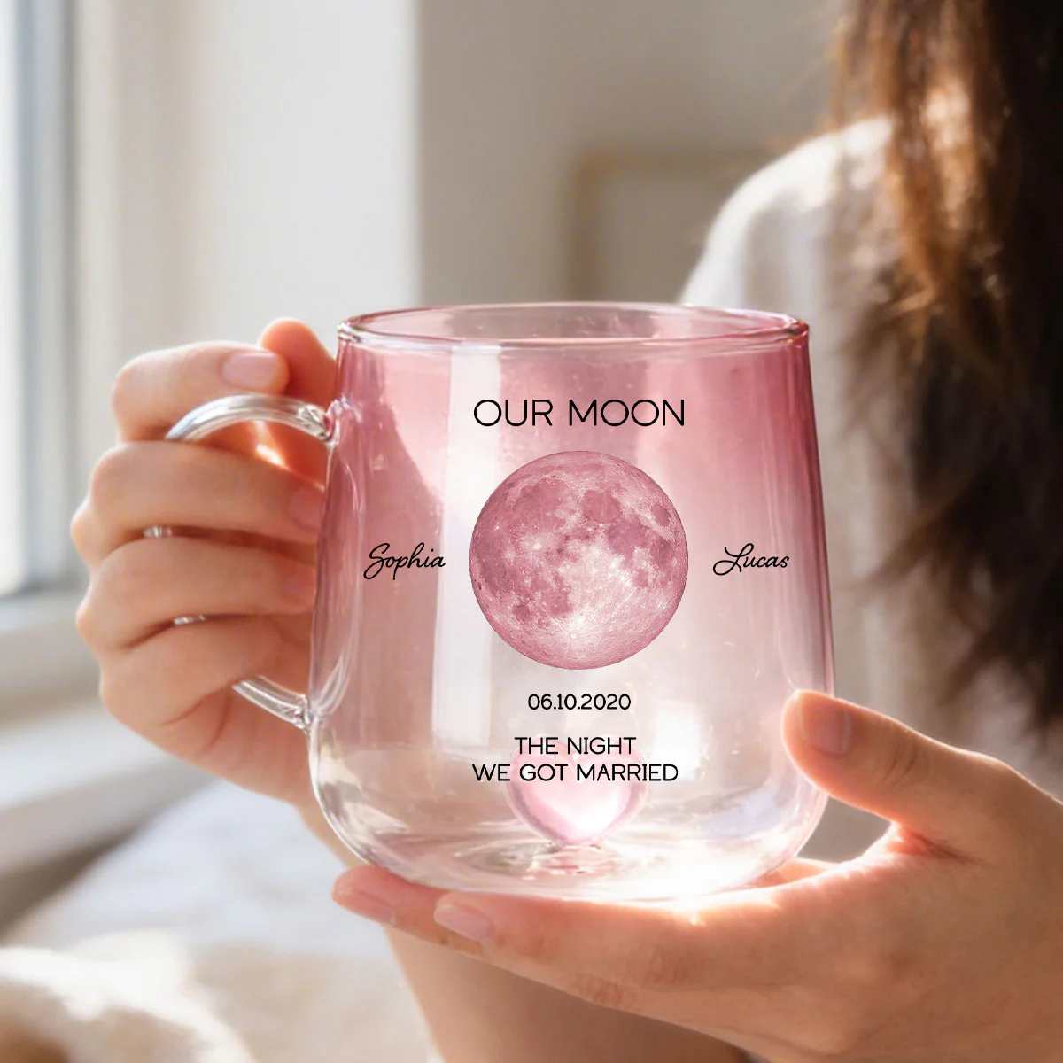 Our Moon Couple Custom Moon Phase by Date - Personalized Glass Mug - Anniversary Gift, Birthday Gift for Husband, Wife - Image 4
