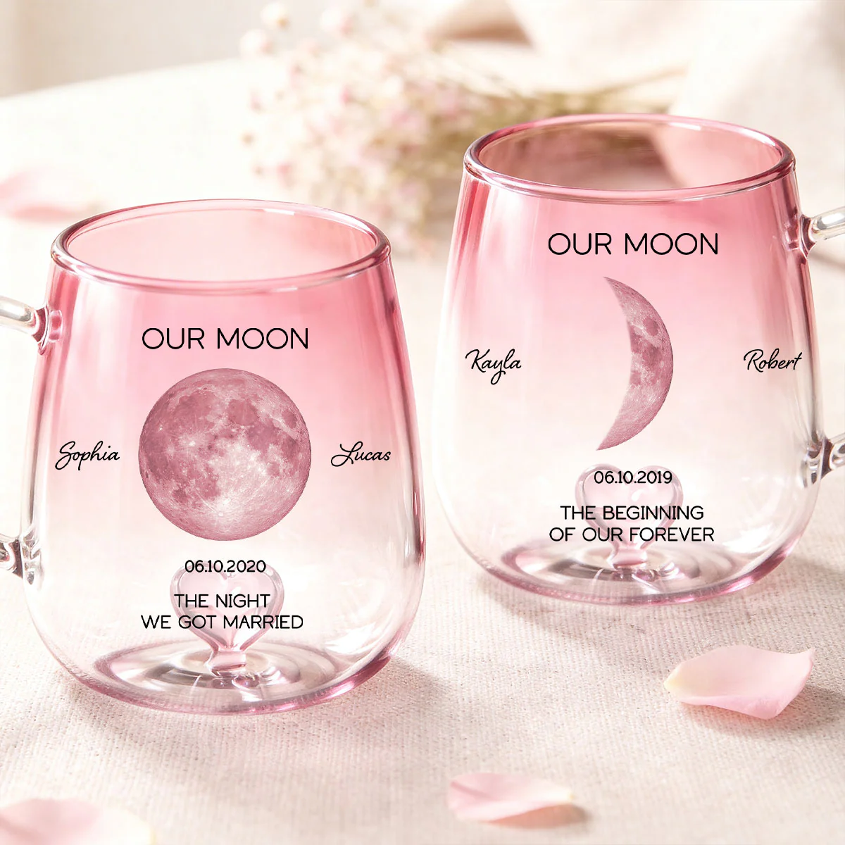 Our Moon Couple Custom Moon Phase by Date - Personalized Glass Mug - Anniversary Gift, Birthday Gift for Husband, Wife - Image 5