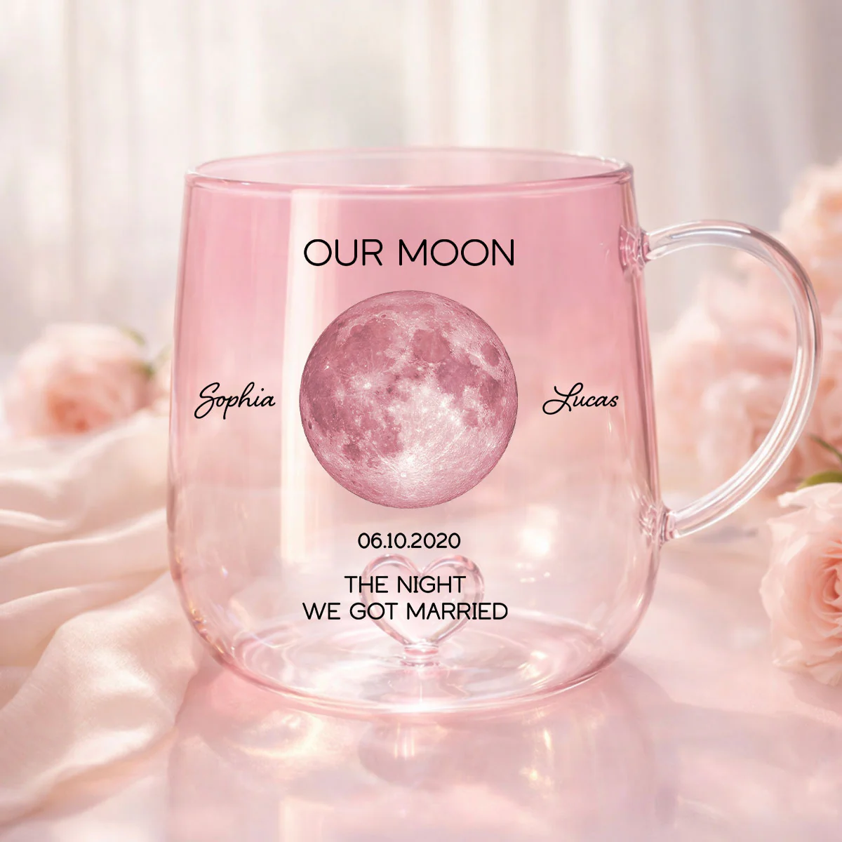 Our Moon Couple Custom Moon Phase by Date - Personalized Glass Mug - Anniversary Gift, Birthday Gift for Husband, Wife - Image 6