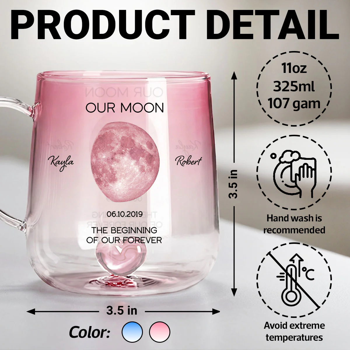 Our Moon Couple Custom Moon Phase by Date - Personalized Glass Mug - Anniversary Gift, Birthday Gift for Husband, Wife - Image 7