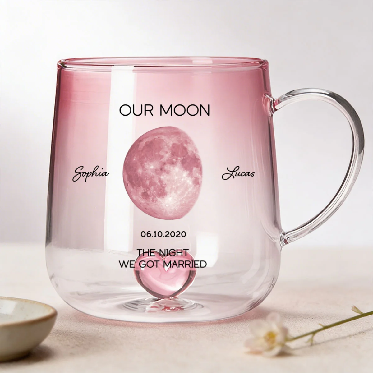 Our Moon Couple Custom Moon Phase by Date - Personalized Glass Mug - Anniversary Gift, Birthday Gift for Husband, Wife - Image 8