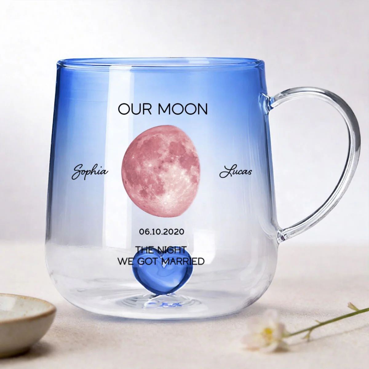 Our Moon Couple Custom Moon Phase by Date - Personalized Glass Mug - Anniversary Gift, Birthday Gift for Husband, Wife - Image 9
