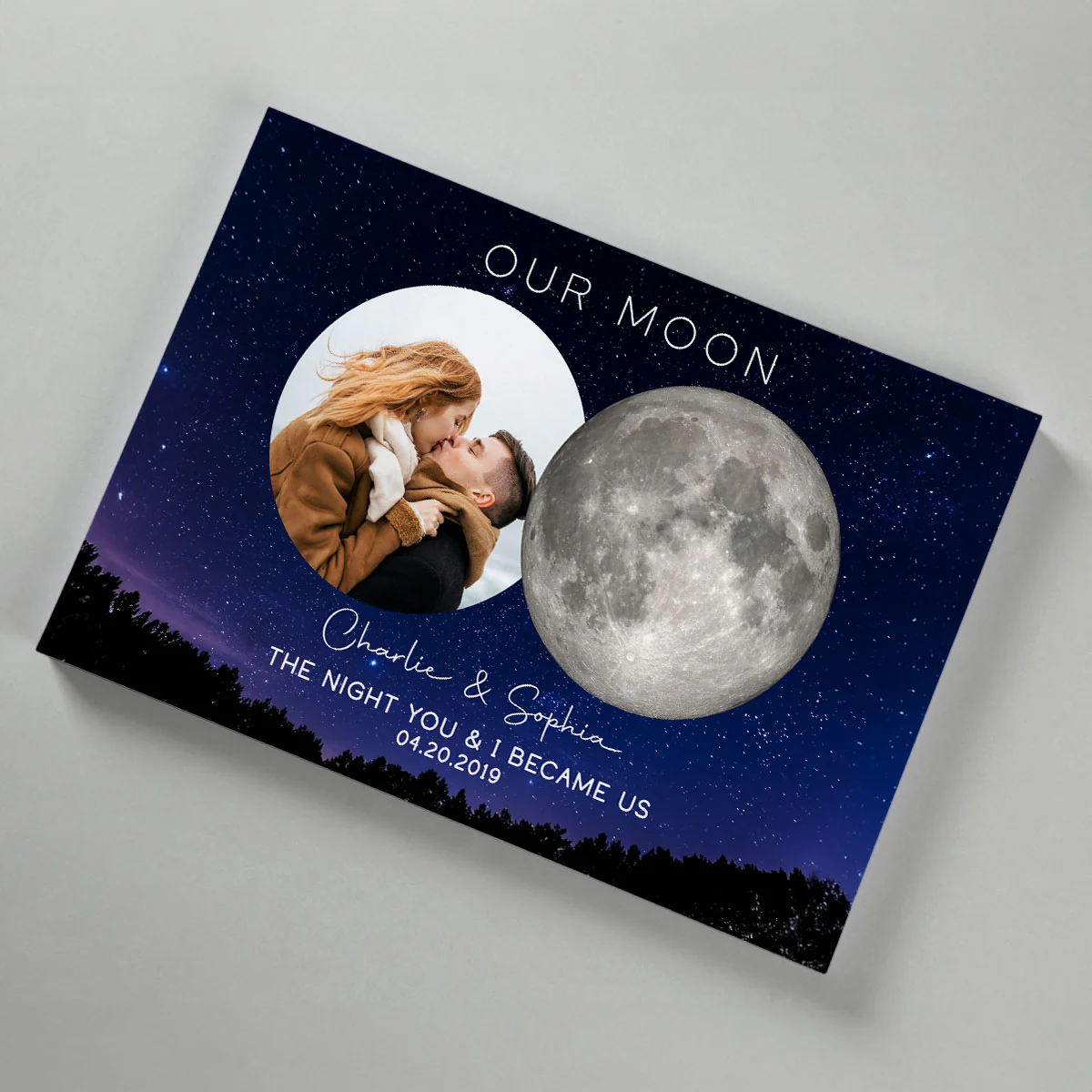 Our Moon Couple Custom Photo Moon Phase Art Anniversary Gift For Him, Gift For Her Wedding Gift Personalized Canvas - Image 5
